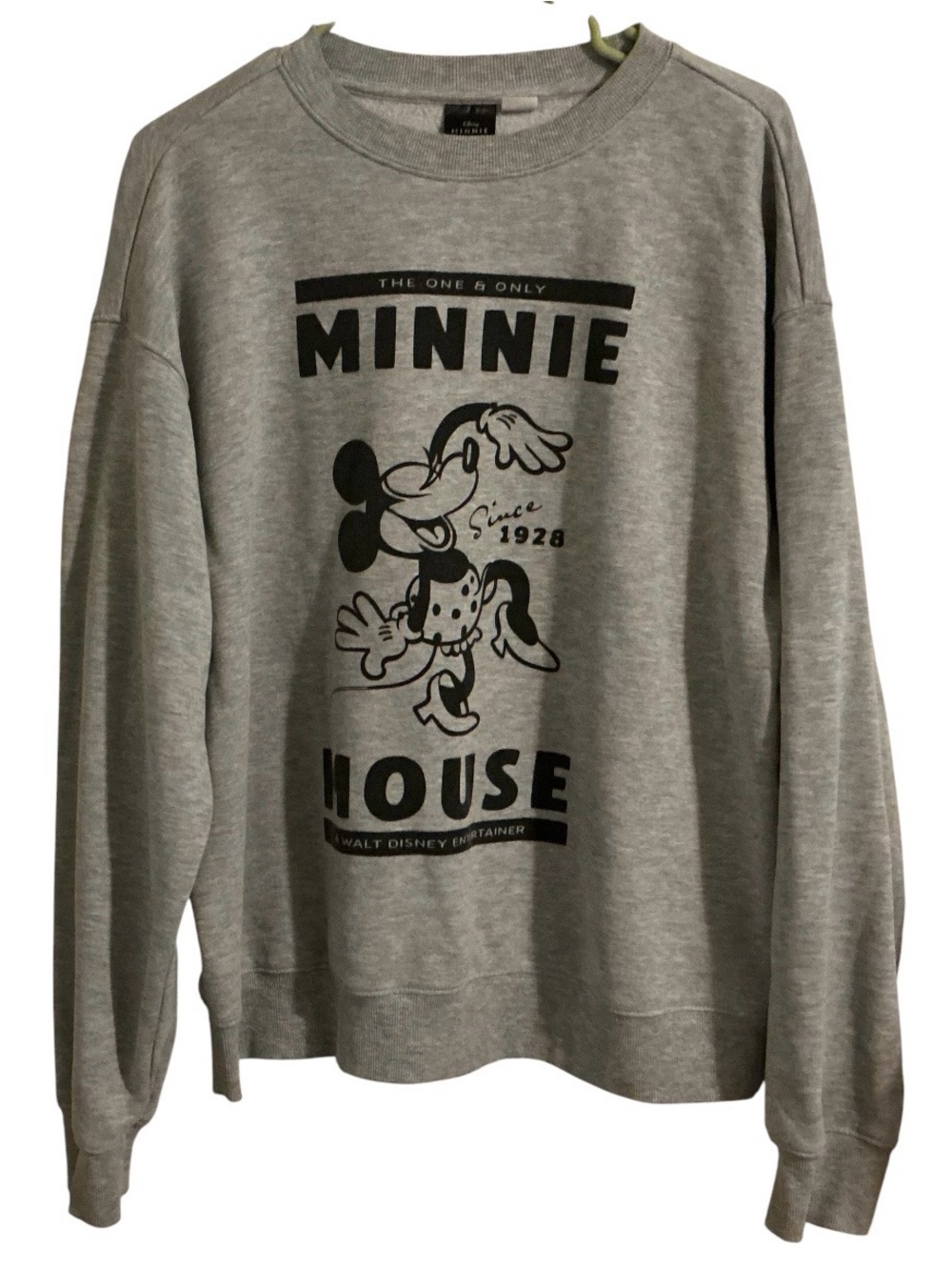 Disney Minnie Mouse Women’s L Gray Oversized Crewneck Sweatshirt Retro Graphic